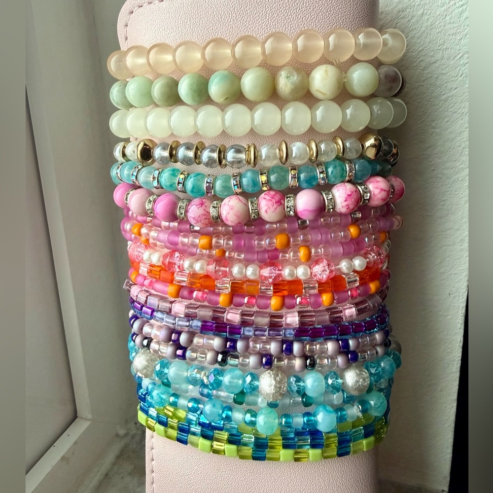 20 Handmade glass beaded bracelet bundle